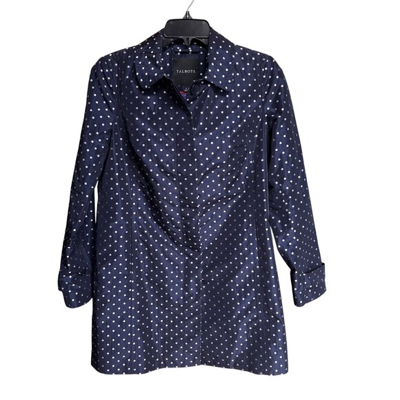 Talbots Navy Polka Dot Womens Coat Size 4 Career Preppy Classic Corpcore Office - Picture 1 of 11